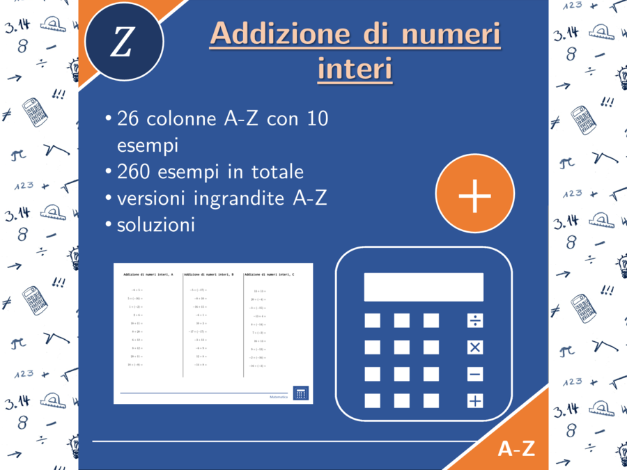 Addizione di numeri interi | matematica | 26 colonne