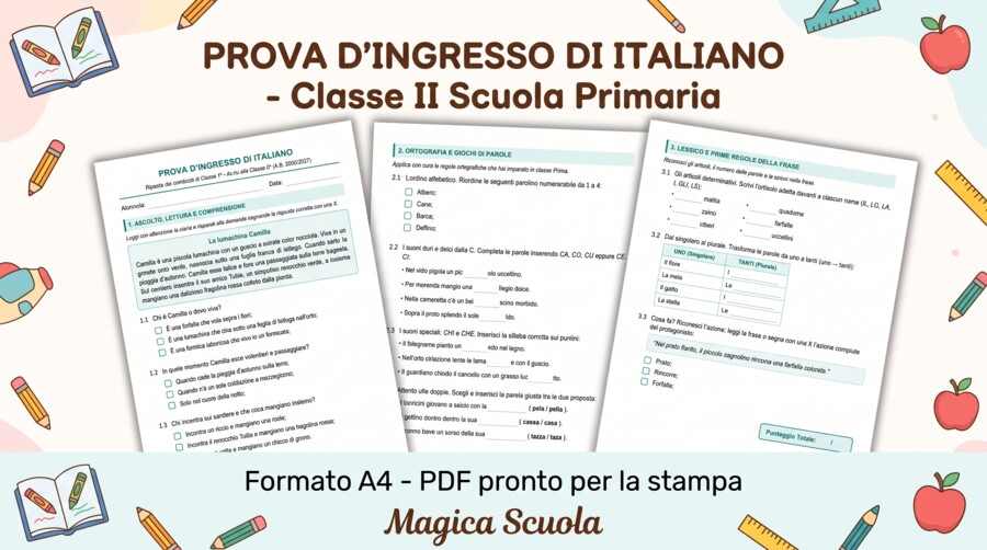 Prova d'Ingresso di Italiano - Classe 2ª Primaria (PDF pronto per la stampa)