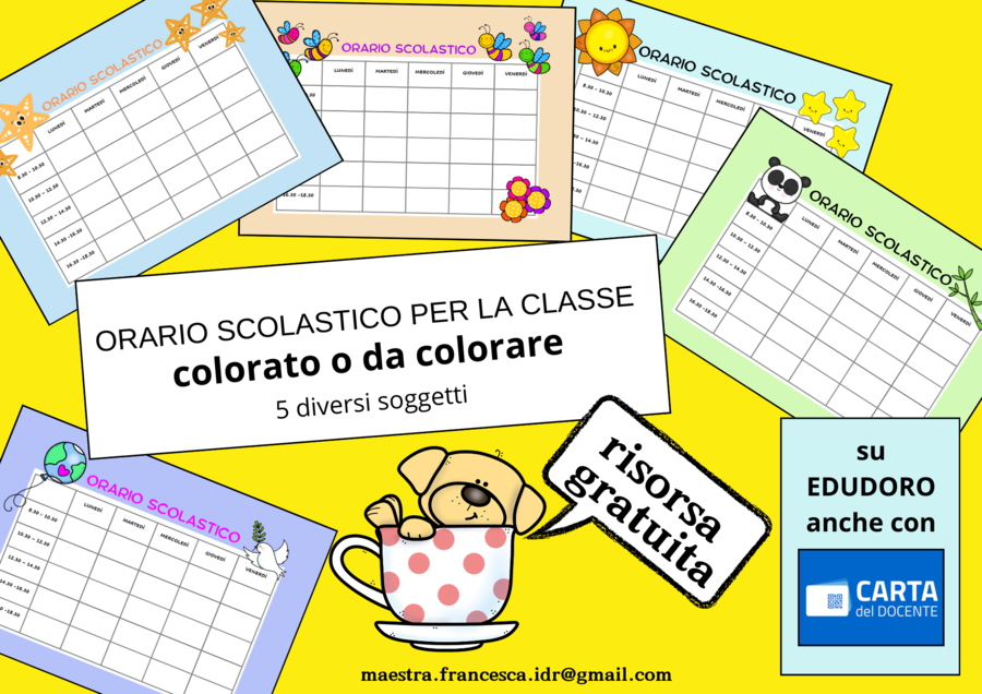 ORARIO SCOLASTICO PER LA CLASSE