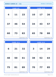 ENGLISH BINGO NUMBERS 1-90 - Kit gioco completo con 20 cartelle, gettoni e tabellone (Scuola Primaria)