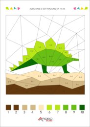 Colorazione matematica, addizione e sottrazione da 1 a 10, giornata dei dinosauri, preistoria, matematica e arte, calcola e colora