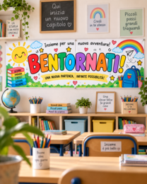 Striscione BENTORNATI! Scuola Primaria | Decorazione Accoglienza | Primo Giorno di Scuola | A3
