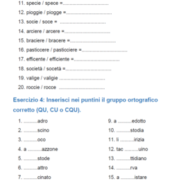 schede di lavoro - Ortografia Facile: C e G, CIE/GIE, QU/CU/CQU | Scheda Didattica Completa con Esercizi, Disegno e Soluzioni