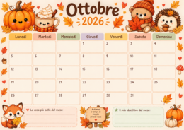 Calendario stampabile per bambini mese di OTTOBRE