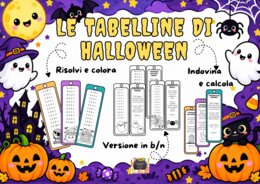 Le Tabelline di Halloween con Indovinelli in Rima a colori e in B/N: compila, colora, indovina e calcola.