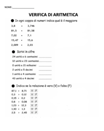 VERIFICA FRAZIONI E NUMERI DECIMALI
