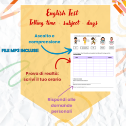 English Test – Classe quarta-quinta (orologio-giorni-materie) [time/clock-days of the week-subject)