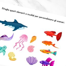 Gioco dei pesci e degli scenari - Taglia e incolla per bambini