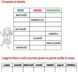 SCHEDA GIORNI DELLA SETTIMANA