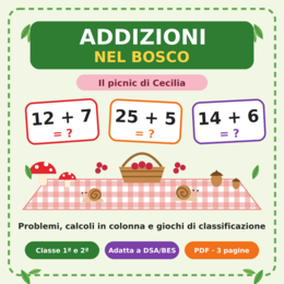 Addizioni nel bosco: il picnic di Cecilia, schede di matematica per la primaria
