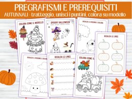 7 Schede Pregrafismi e Prerequisiti Autunno e Halloween | Motricità Fine, Tratteggio e Unisci i Puntini | Scuola Infanzia e Prima Primaria (PDF)