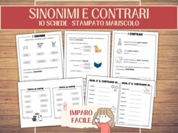 10 Schede Sinonimi e Contrari in Stampato Maiuscolo | Esercizi di Arricchimento Lessicale e Frasi | Risorse semplificate | Scuola Primaria (PDF Stampabile No Prep)