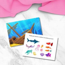 Gioco dei pesci e degli scenari - Taglia e incolla per bambini