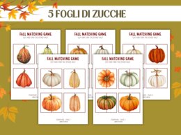 Gioco di Abbinamento Autunno: Ricomponi Zucche e Foglie a Metà | Carte e Puzzle 2 Pezzi per Scuola Infanzia e Sostegno - attività autunnale con foglie e zucche - attività di logica