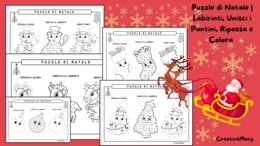 Puzzle di Natale | Labirinti, Unisci i Puntini e Ripassa e Colora | Attività Natalizie per Bambini