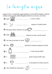 La famiglia dell'acqua (parole con CQU)- schede con lettura, esercizi e cruciverba