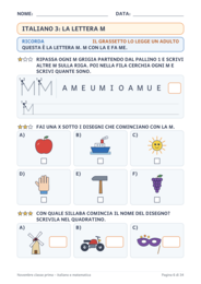 Novembre classe prima: schede di italiano e matematica