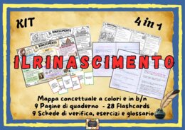 Kit Didattico 4 in 1 sul Rinascimento e sull'Umanesimo – Mappe, Pagine di Quaderno scritto a mano, 28 Flashcards e 9 Schede in b/n -