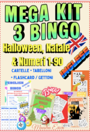 BUNDLE 3 BINGO in Inglese – Halloween, Natale & Numeri 1-90 | Scuola Primaria (Pronto da stampare)