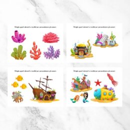 Gioco dei pesci e degli scenari - Taglia e incolla per bambini
