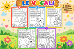 🌈 LE VOCALI – 5 SCHEDE DIDATTICHE DA STAMPARE E COLORARE 🌈