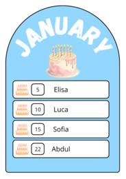 Months birthday - calendario dei compleanni in inglese