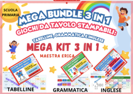 MEGA BUNDLE 3 in 1 – Giochi da tavolo stampabili: tabelline, grammatica e inglese (Scuola Primaria)