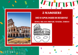 5 maschere dei capoluoghi di regione: Roma, Milano, Venezia, Firenze, Torino