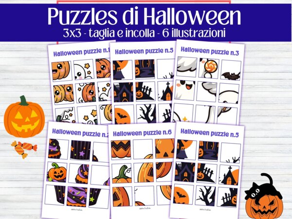 Puzzle di Halloween da Tagliare e Incollare: Schede di Motricità Fine e Ritaglio - infanzia e primaria - utilizzo delle forbici - attività divertente di Halloween - Gioco autunnale - logica matematica