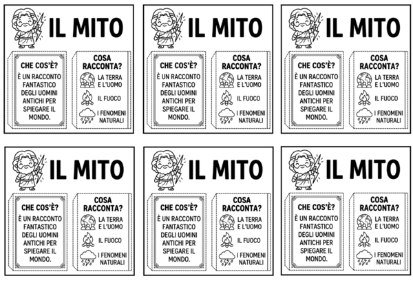Il MITO: tessere per lavoro sul quaderno - classe terza primaria