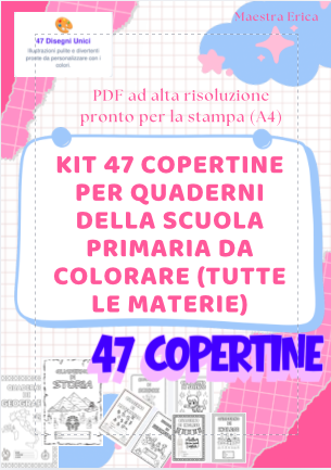 Kit 47 Copertine per Quaderni della Scuola Primaria da Colorare (Tutte le Materie)