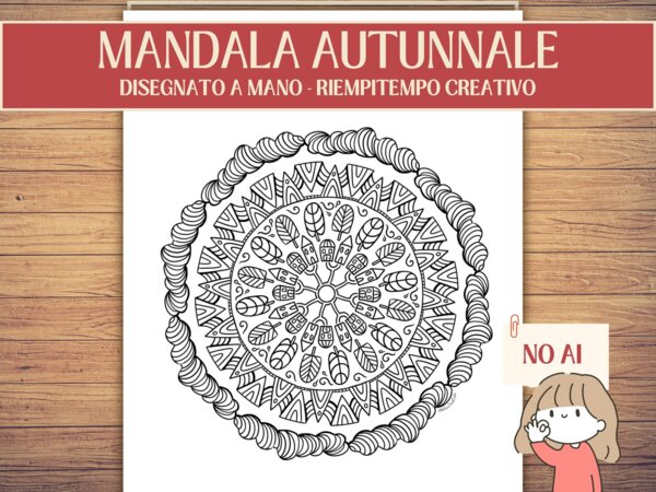 [FREEBIE] Mandala Autunnale Disegnato a Mano (NO AI) | Scheda Antistress e Arte per la Classe | Disegno da Colorare Autunno (PDF Stampabile)