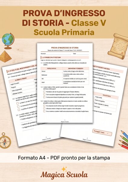 Prova d'Ingresso di Storia - Classe 5ª Primaria (PDF pronto per la stampa)
