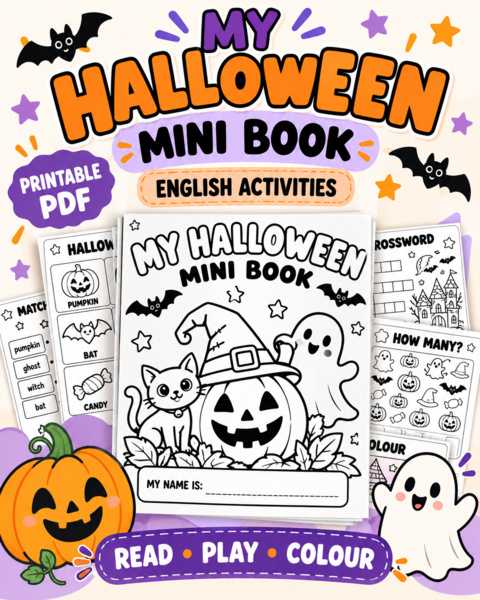 MY HALLOWEEN MINI BOOK 🎃  Un booklet di inglese da stampare, completare e colorare!