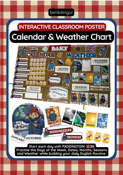 ENGLISH CALENDAR & WEATHER CHART: Poster in INGLESE