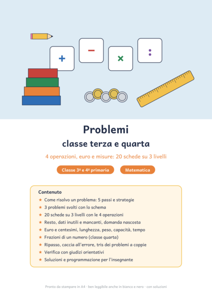 Problemi classe terza e quarta: 4 operazioni, euro e misure