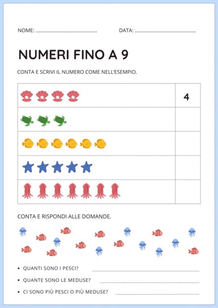 SCHEDE DIDATTICHE MATEMATICA • Calcolo, Numeri e Operazioni Visive (Prima Elementare)