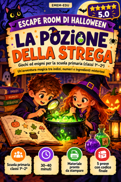 ESCAPE ROOM DI HALLOWEEN: LA POZIONE DELLA STREGA – 5 PROVE PER LE CLASSI 1ª–2ª DELLA SCUOLA PRIMARIA