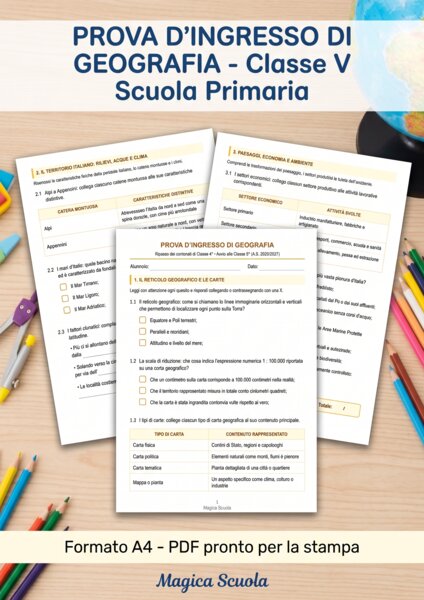 Prova d'Ingresso di Geografia - Classe 5ª Primaria (PDF pronto per la stampa)