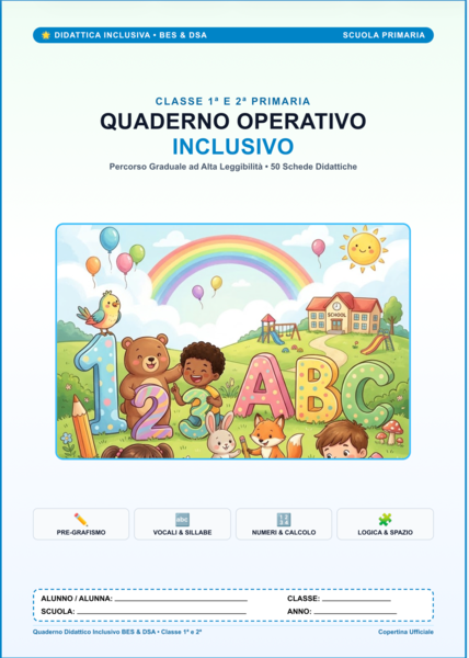 Quaderno Operativo Inclusivo BES & DSA | 50 Schede ad Alta Leggibilità (Classe 1ª e 2ª Primaria)