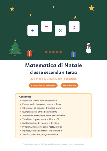 Matematica di Natale classe seconda e terza: 20 schede