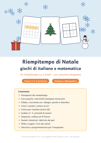Riempitempo di Natale classe prima e seconda: 14 giochi