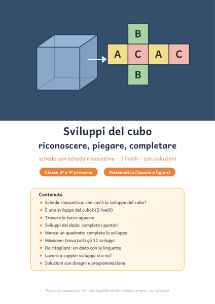 Sviluppi del cubo classe 3ª e 4ª: facce opposte e dado da ritagliare