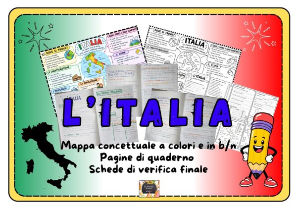 Kit Didattico L'Italia: Mappa Concettuale (Colori e B/N) + Pagine di Quaderno + Schede di Verifica e Mappe Mute