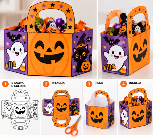 Porta Caramelle Halloween da Stampare – Lavoretto Creativo con Zucca e Fantasma