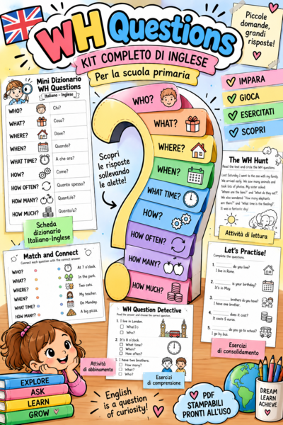 WH Questions – Kit Completo di Inglese | Schede, Alette ed Esercizi per la Scuola Primaria