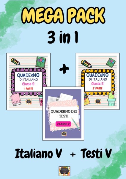 Mega Pack Quaderni di Italiano + Quaderno dei Testi per la Classe Quinta (3 in 1)  con kit di schede operative