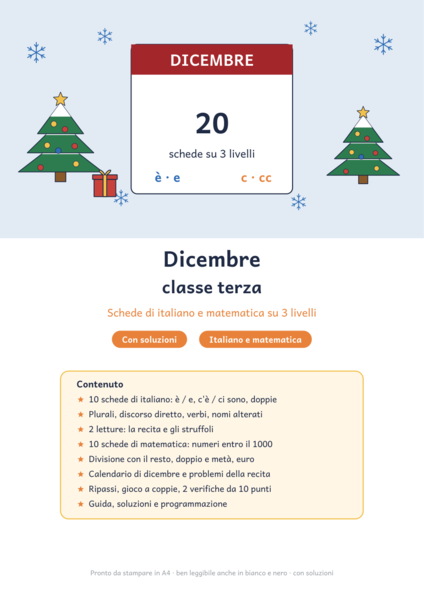 Dicembre classe terza: schede di italiano e matematica