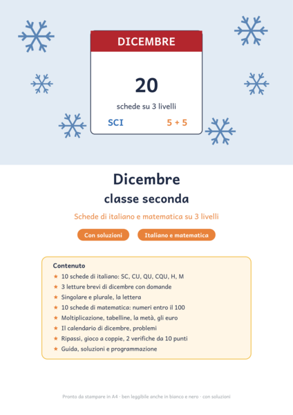 Dicembre classe seconda: schede di italiano e matematica