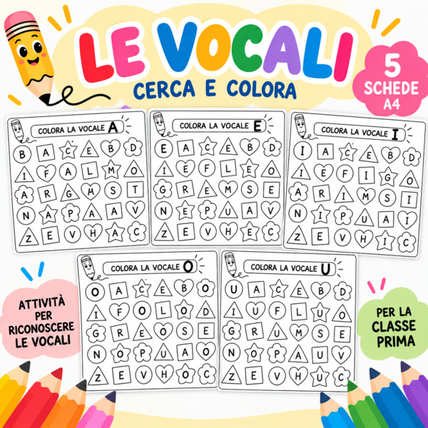 LE VOCALI – CERCA E COLORA! 🌈✏️